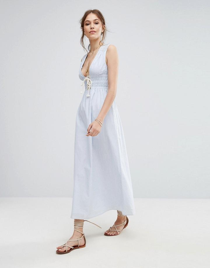 Moon River Striped Maxi Dress - Blue