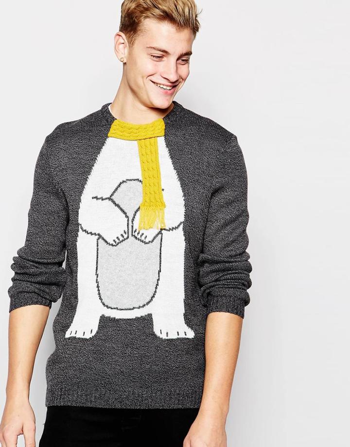 Asos Holidays Sweater With Polar Bear Body - Gray
