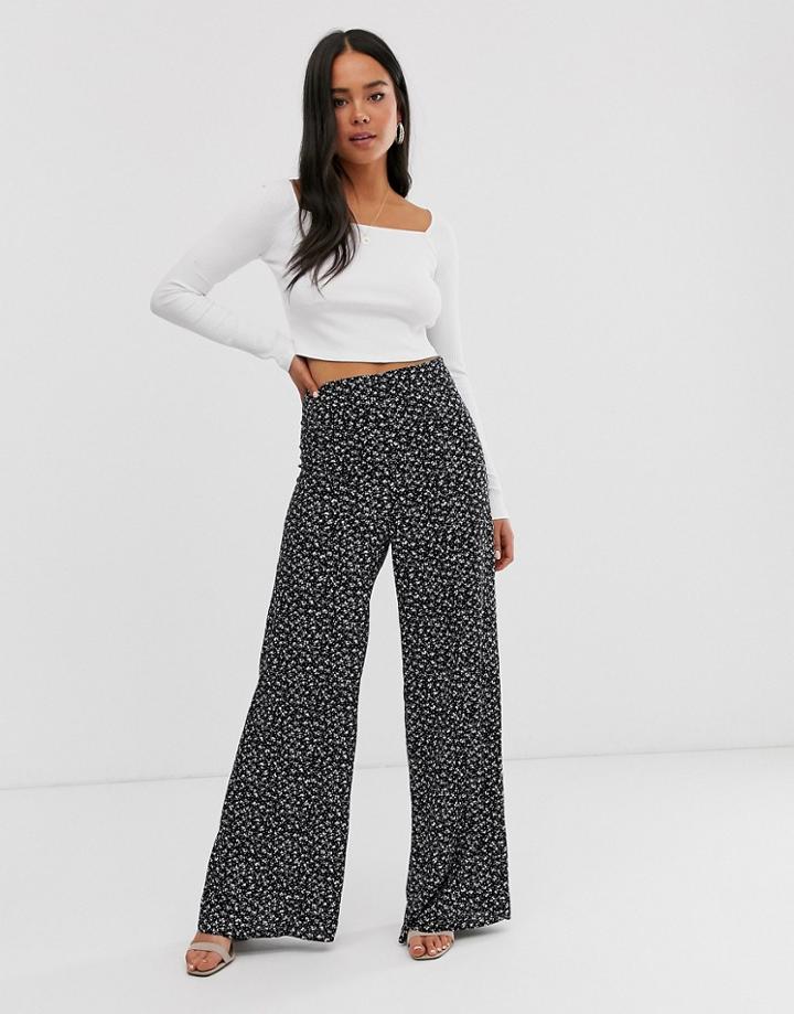 Nobody's Child Wide Leg Pants In Black Floral - Black