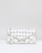 New Look 3d Sequin Flower Envelope Clutch Bag - White