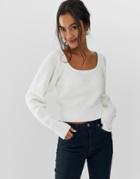Asos Design Chunky Scoop Neck Sweater With Full Sleeve-cream