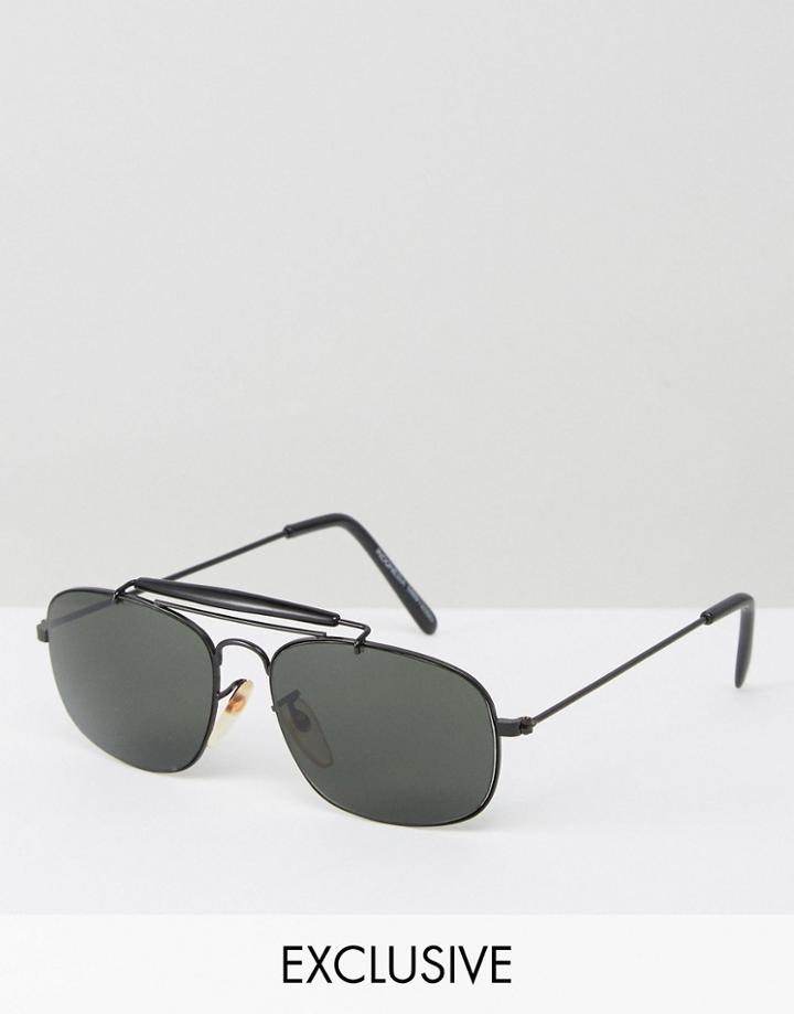 Reclaimed Vintage Inspired Aviator Sunglasses In Black - Black