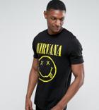 Asos Design Tall Nirvana Longline Band T-shirt With Face Print - Black