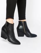 London Rebel Point Heeled Ankle Boots - Black Croc