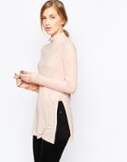 Asos Longline Top With Side Split And Turtleneck - Nude