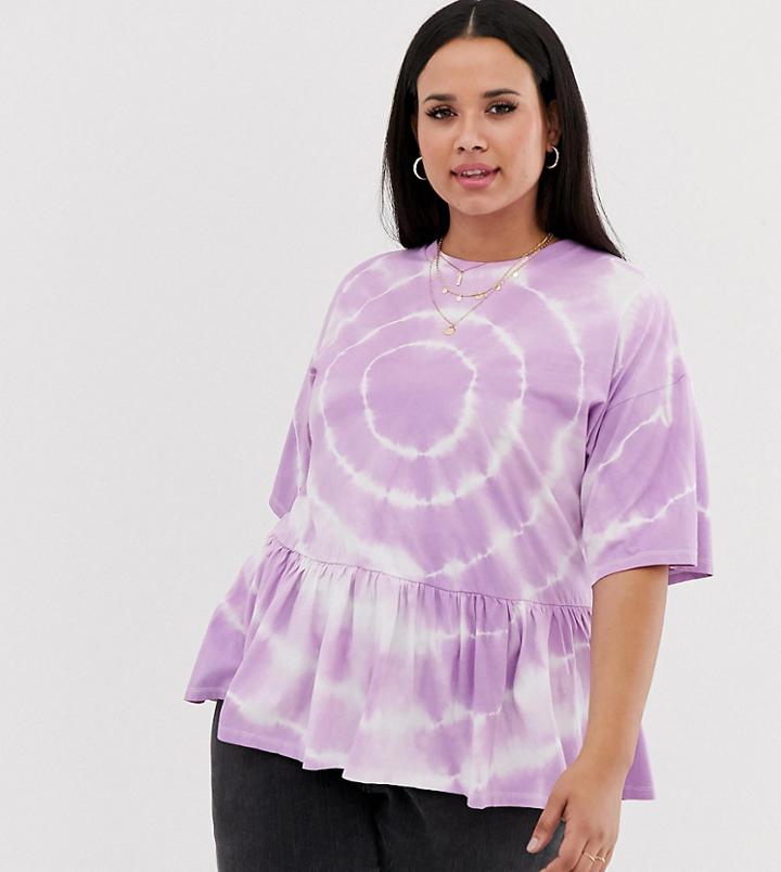 Asos Design Curve Smock Top In Tie Dye - Purple