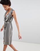 Unique21 Striped Belted Wrap Dress - Black