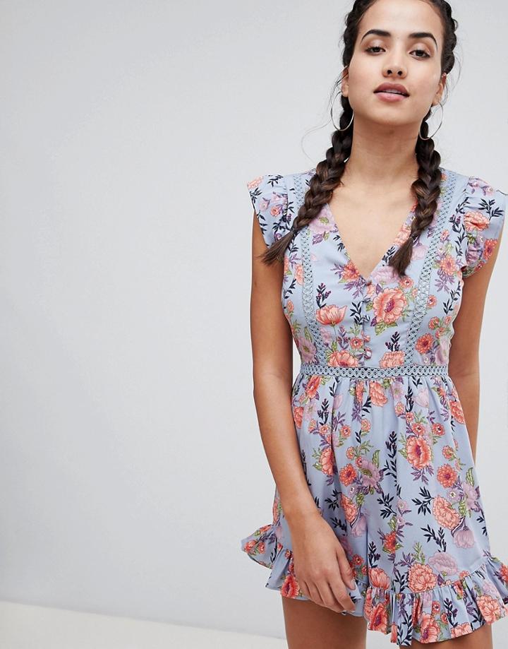 Prettylittlething Floral Romper - Blue