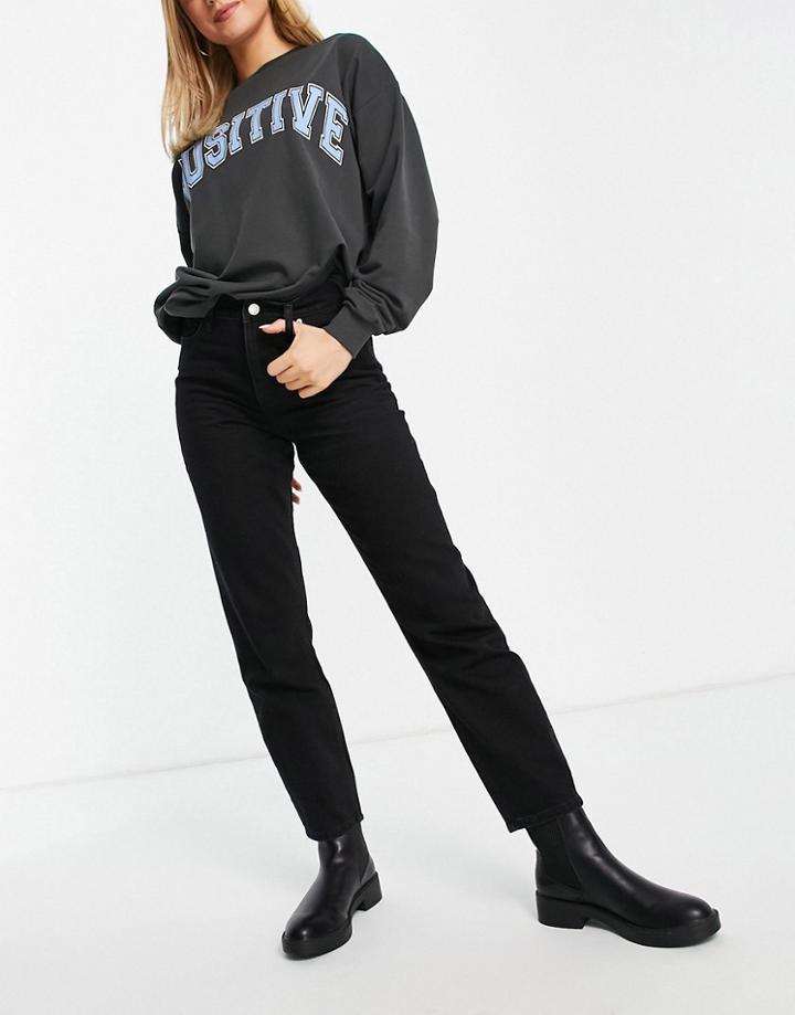 Miss Selfridge Mom High Waist Tapered Jeans In Black