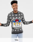 Brave Soul Tall Holidays Chilling Snowmen Sweater - Gray