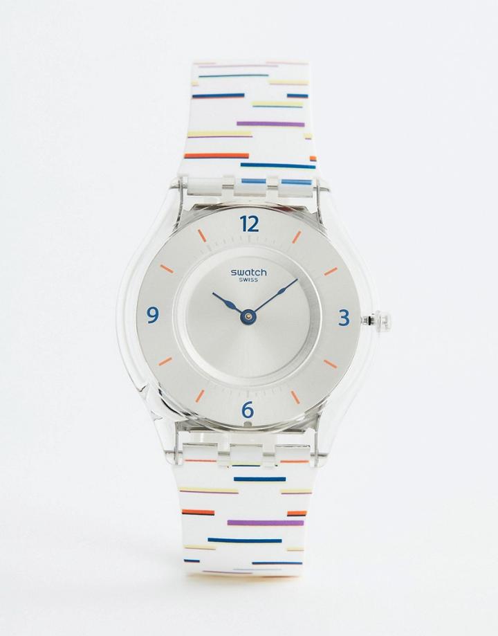 Swatch Sfe108 Skin Thin Liner Watch In White - Multi