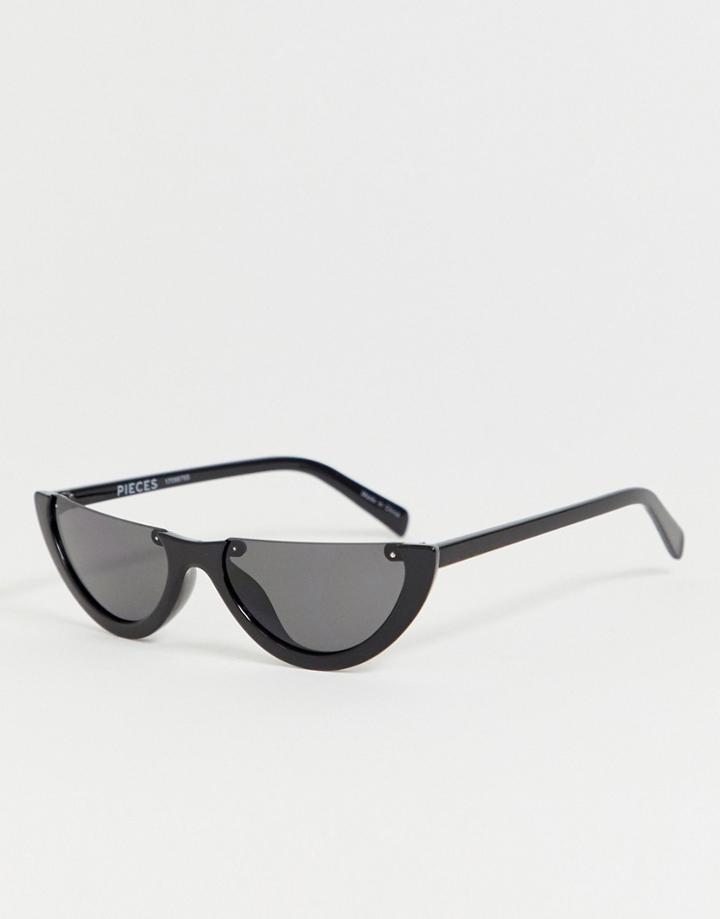 Pieces Cut Off Cateye Sunglasses - Black