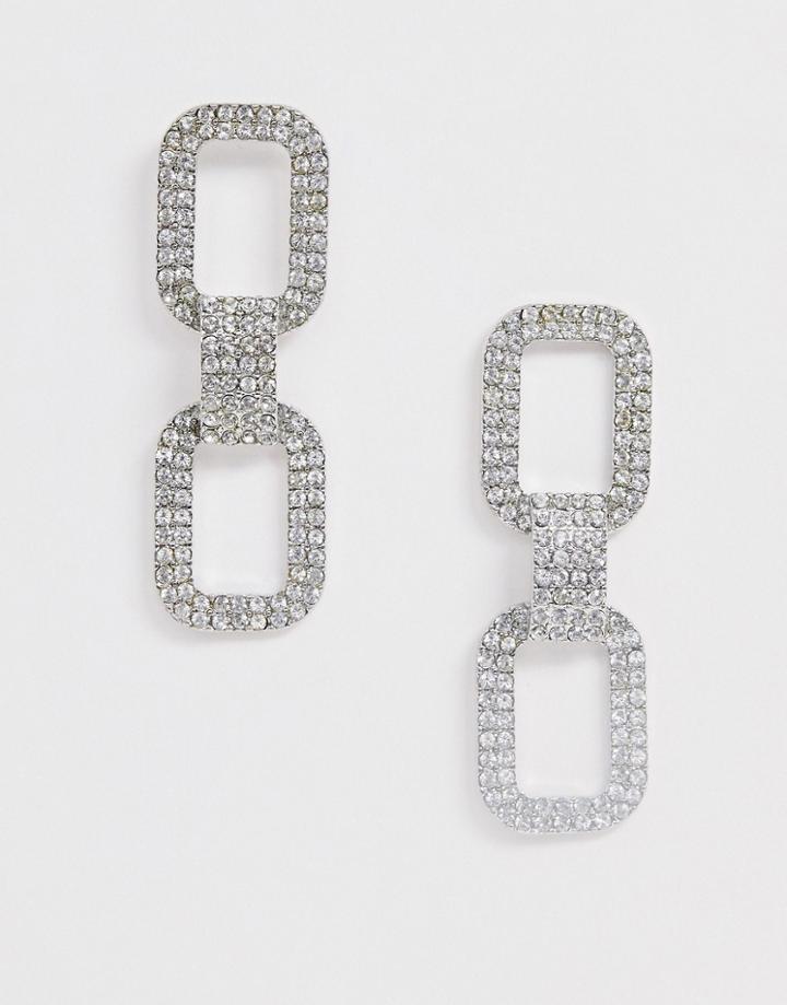 Asos Design Earrings With Open Link Crystal Design In Silver Tone - Silver