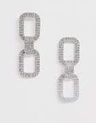 Asos Design Earrings With Open Link Crystal Design In Silver Tone - Silver