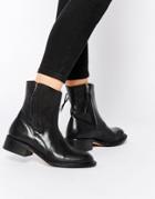 H By Hudson Alleline Black Leather Zip Ankle Boots - Black