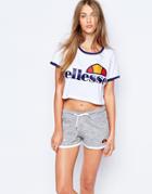Ellesse Fitted Cropped Raglan Tee With Contrast Piping & Front Logo - White