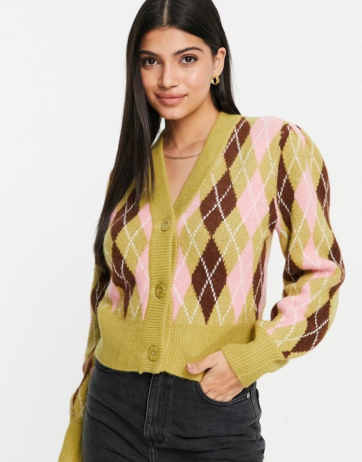 Monki Argyle Cardigan In Multi