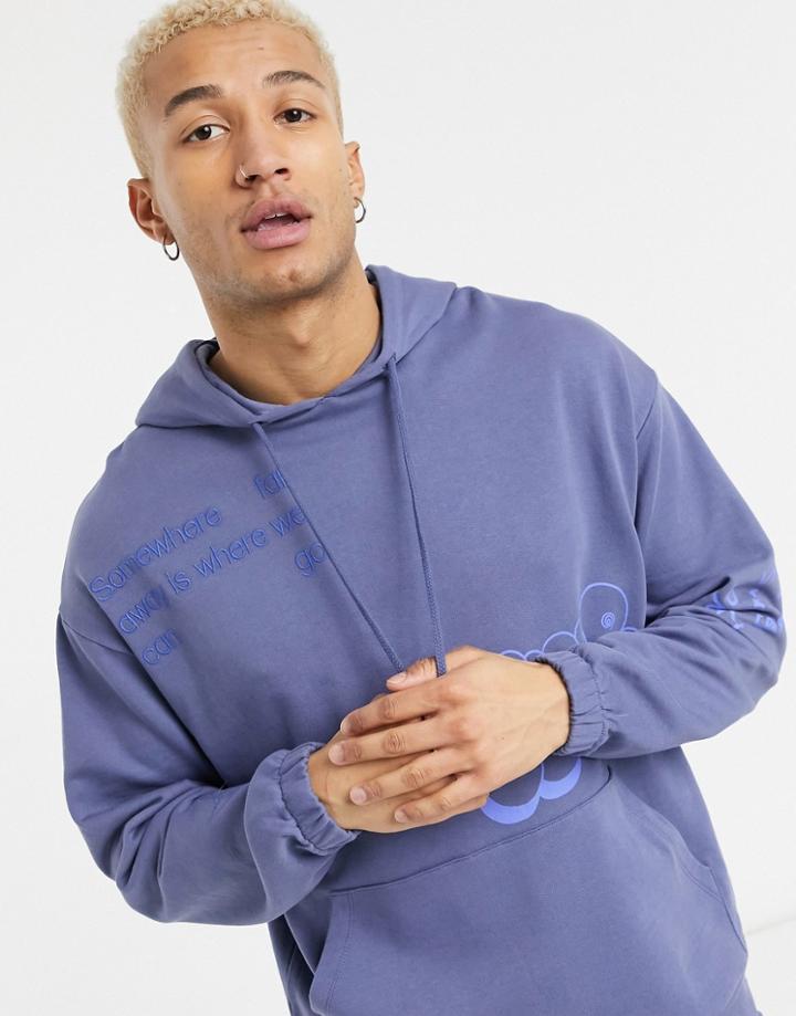 Asos Design Set Oversized Hoodie With Graffiti Print-blue