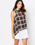 Ax Paris High Neck Top In Check - Black
