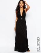 Asos Tall Jersey Ruched Halter Maxi Beach Dress - Black