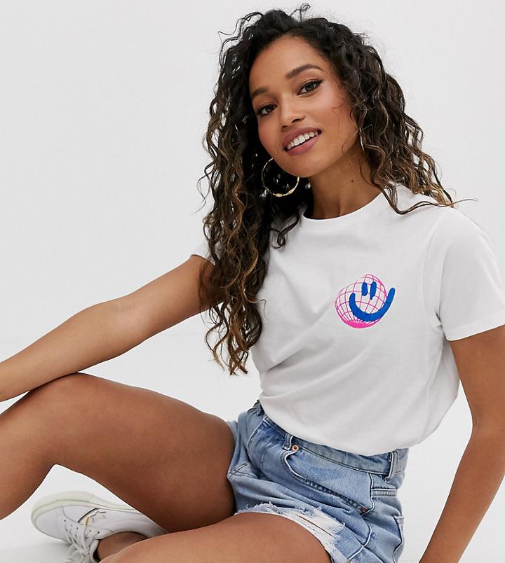 Asos Design Petite T-shirt With Rave Face In Organic Cotton-white