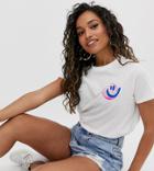 Asos Design Petite T-shirt With Rave Face In Organic Cotton-white