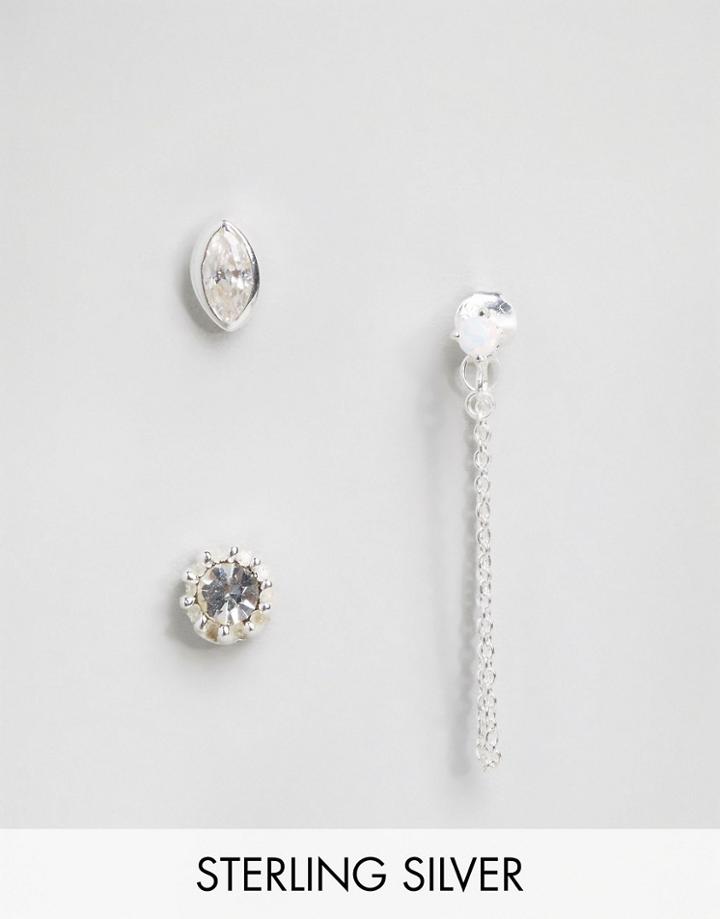 Asos Sterling Silver Mismatch Faux Opal Earring Pack - Silver