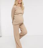 Pieces Maternity Ribbed Wide Leg Pants Co-ord In Camel-neutral