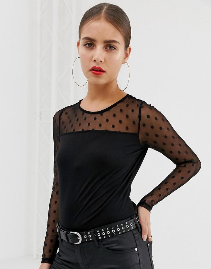 Noisy May Dipy Mesh Long Sleeved Top - Black
