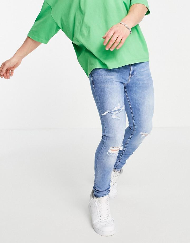 River Island Spray On Ripped Jeans In Light Blue-blues