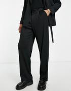 Asos Design Wide Leg Suit Pants In Black Plisse