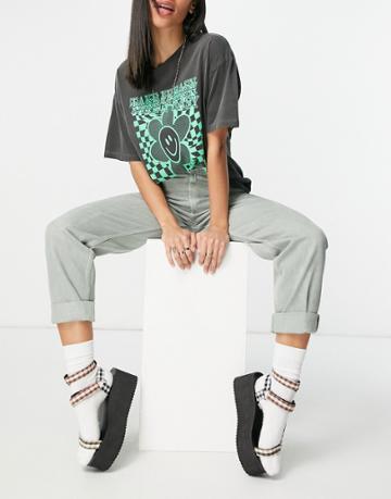 Asos Design High Rise 'slouchy' Mom Jeans In Sage-blues