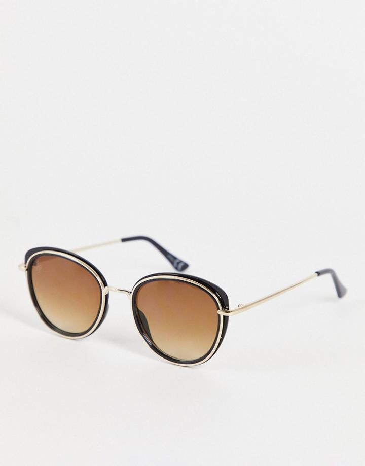 Jeepers Peepers Round Sunglasses With Gold Frame Detail-black