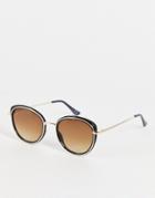 Jeepers Peepers Round Sunglasses With Gold Frame Detail-black