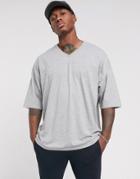 Asos Design Oversized T-shirt With V Neck And Seam Detail In Gray Marl