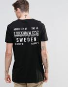 Asos Longline T-shirt With Stockholm Coordinates Back Print - Black