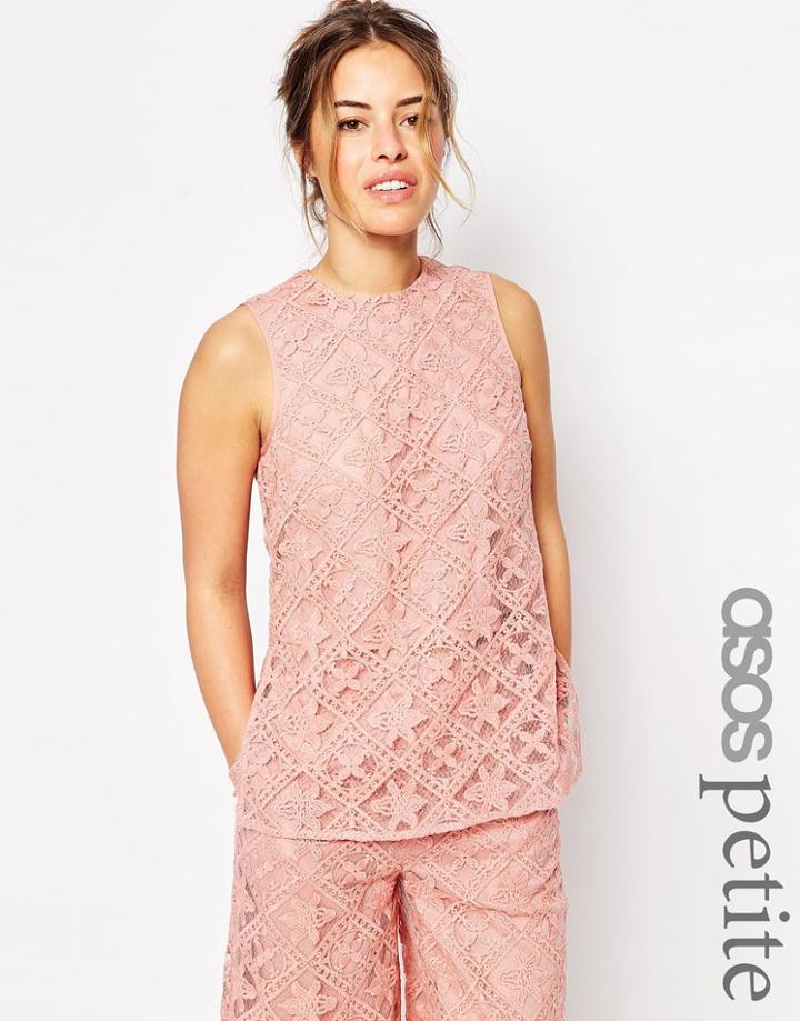 Asos Petite Premium Longline Top In Lace - Peach
