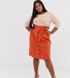 Unique21 Hero Linen Button Through Paperbag Tie Waist Skirt - Orange