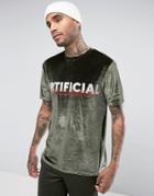 Asos Relaxed Velour T-shirt With Text Embroidery - Green