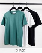 Topman 3 Pack Cotton Classic T-shirts In White, Black And Green - Multi