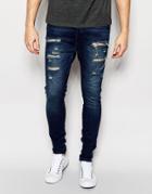 Siksilk Drop Crotch Jeans With Distressing - Blue