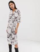 Weekday Zip Front Smock Dress With Roman Face Print In White - Multi