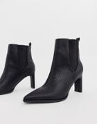 Asos Design Romeo Pointed Heeled Boots In Black Snake - Black