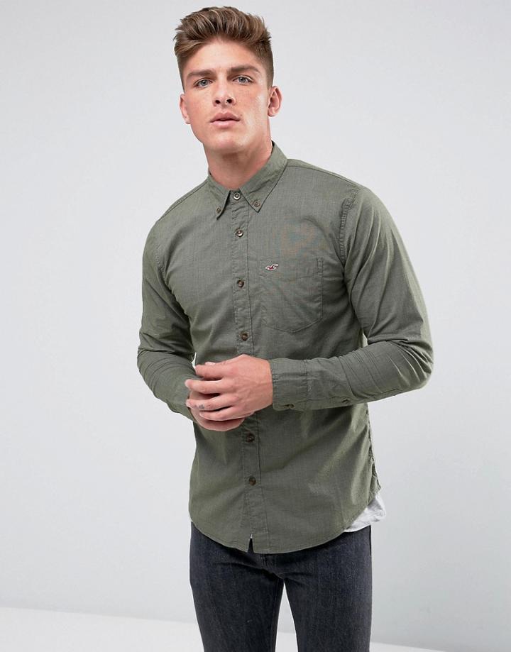 Hollister Poplin Shirt Icon Logo Slim Fit In Green - Green