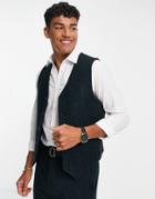 Asos Design Slim Suit Vest In 100% Wool Harris Tweed In Forest Green