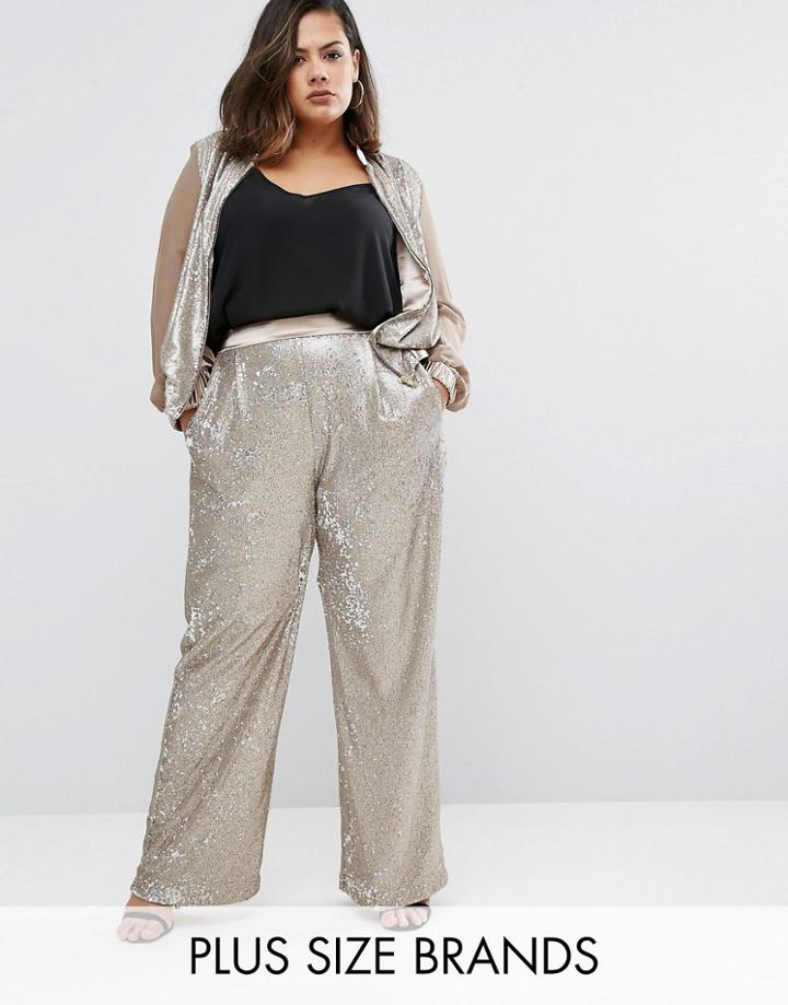 Elvi Plus Sequin Pants - Gold