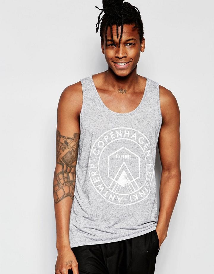 Asos Relaxed Linen Mix Tank With Copenhagen Print - Gray