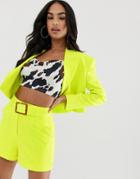 Asos Design Lime Belted Suit Shorts - Green