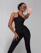 Wmnswear One Shoulder Lace-up Back Jumpsuit In Black