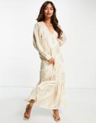 Asos Design Button Front Maxi Tea Dress In Metallic Floral Print-multi